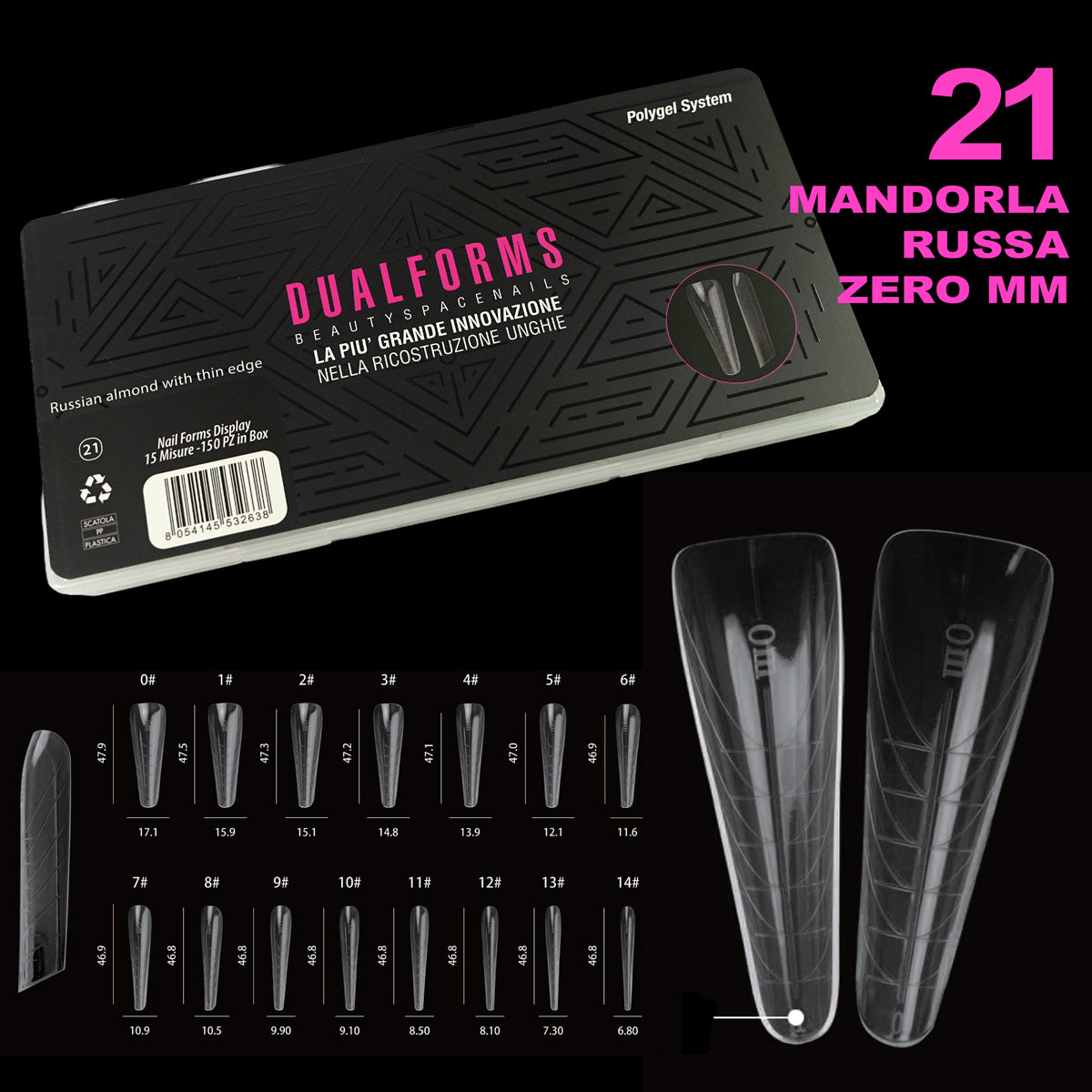 Dual Form 21 - Mandorla Russa – Girocuticole Zero Millimetri - Formine rosa trasparenti in box 150 PZ