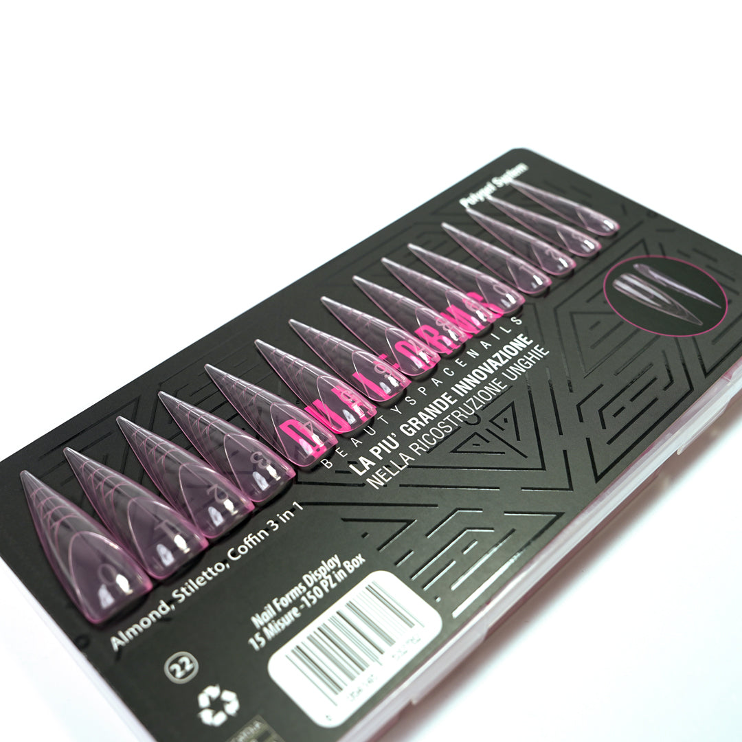 Dual Form 22 - 3in1 - Almond, Stiletto, Coffin + French - Formine rosa trasparenti rosa in box 150 PZ