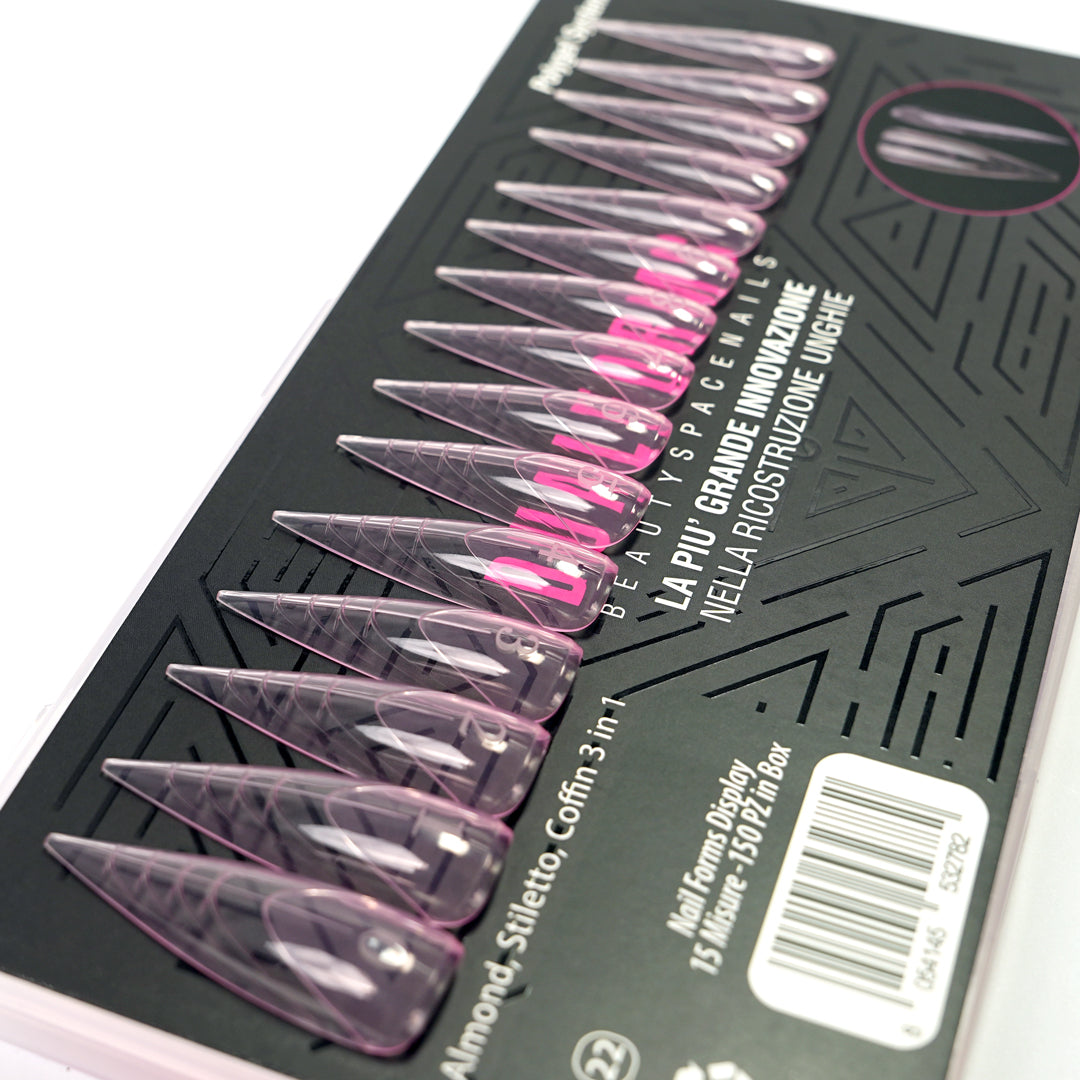 Dual Form 22 - 3in1 - Almond, Stiletto, Coffin + French - Formine rosa trasparenti rosa in box 150 PZ