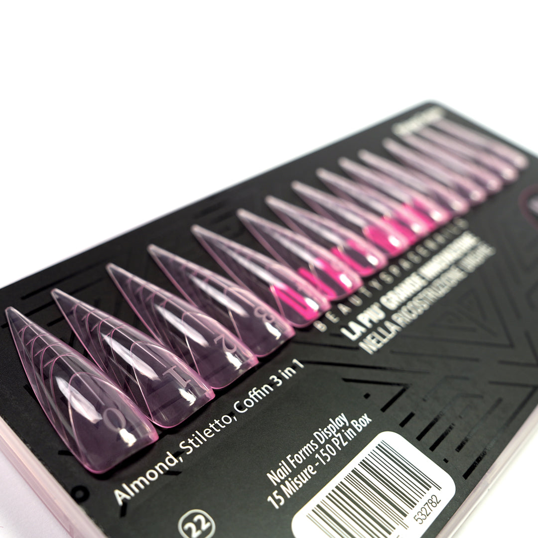Dual Form 22 - 3in1 - Almond, Stiletto, Coffin + French - Formine rosa trasparenti rosa in box 150 PZ