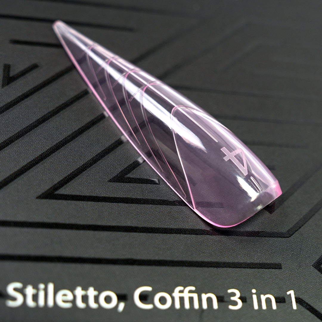 Dual Form 22 - 3in1 - Almond, Stiletto, Coffin + French - Formine rosa trasparenti rosa in box 150 PZ