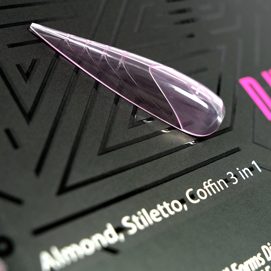 Dual Form 22 - 3in1 - Almond, Stiletto, Coffin + French - Formine rosa trasparenti rosa in box 150 PZ