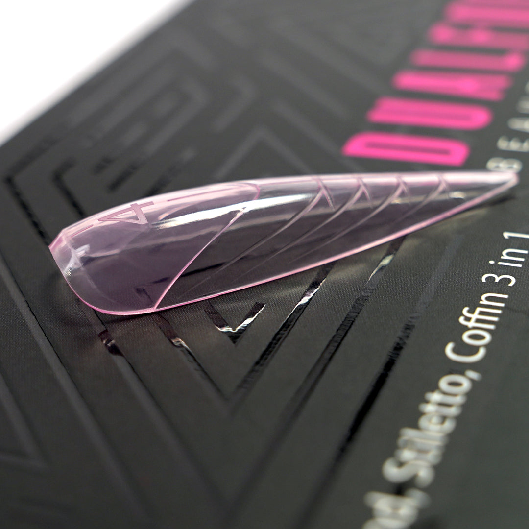 Dual Form 22 - 3in1 - Almond, Stiletto, Coffin + French - Formine rosa trasparenti rosa in box 150 PZ