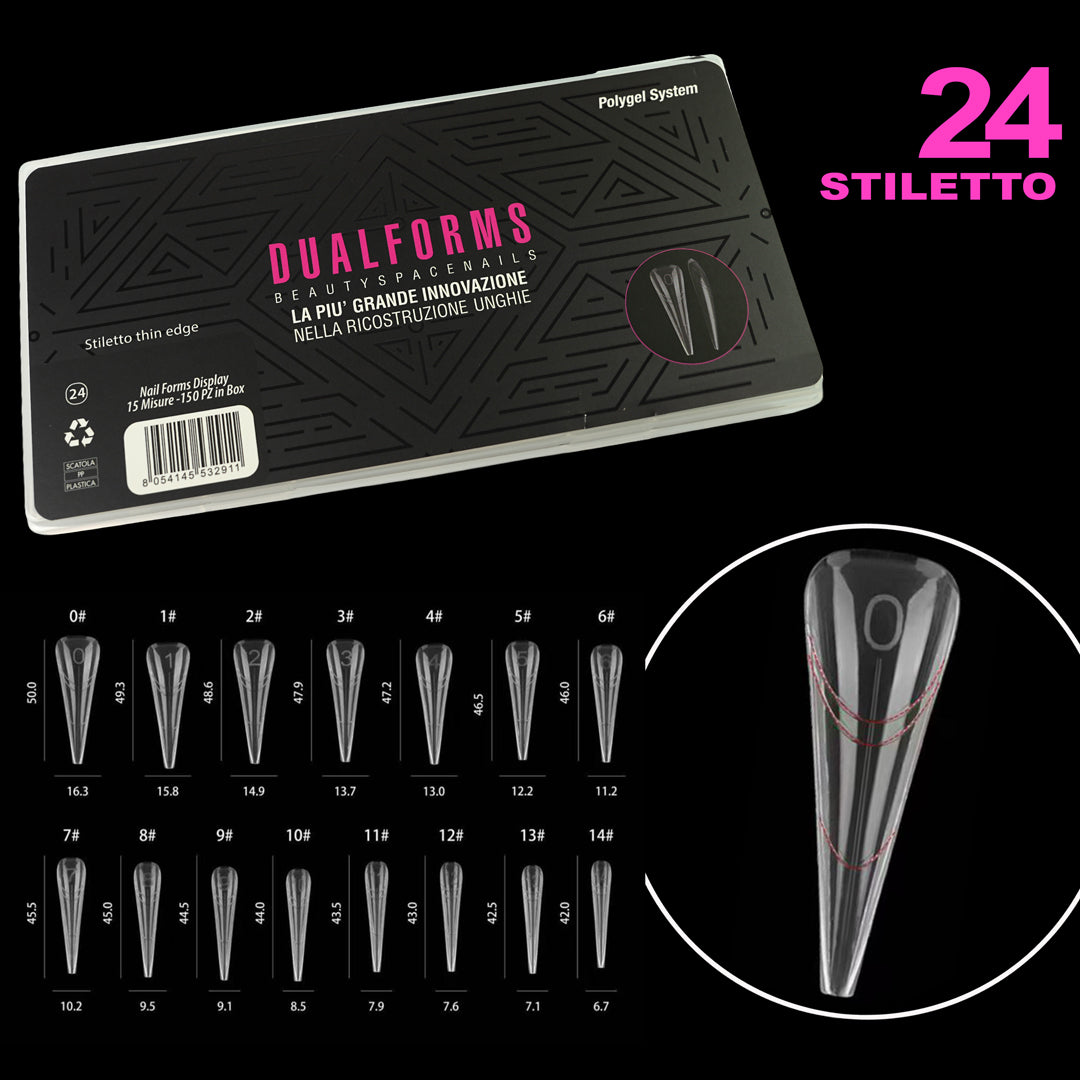 Dual Form 24 - Stiletto – Girocuticole Smussato & Apice Tecnico - Formine trasparenti in box 150 PZ