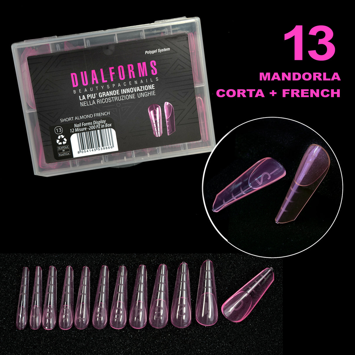 Mandorla Corta + French - Dual form muretto - Formine rosa 200 pezzi in Box