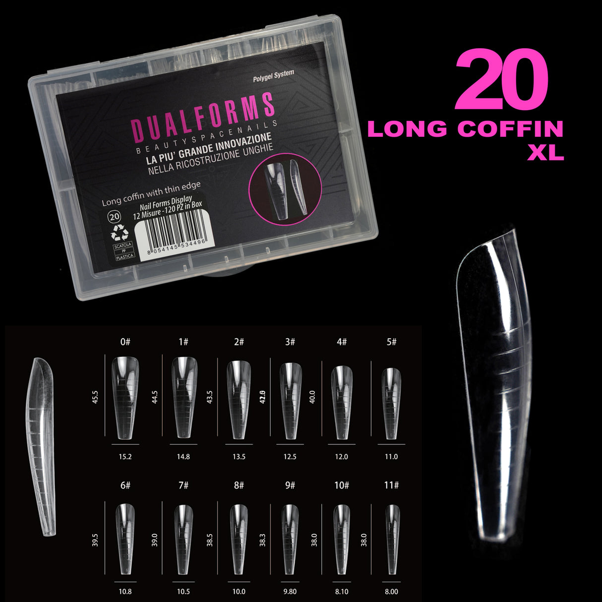 Dualforms 20 - Dual form Long Coffin sottile XL - Formine trasparenti 120 pezzi