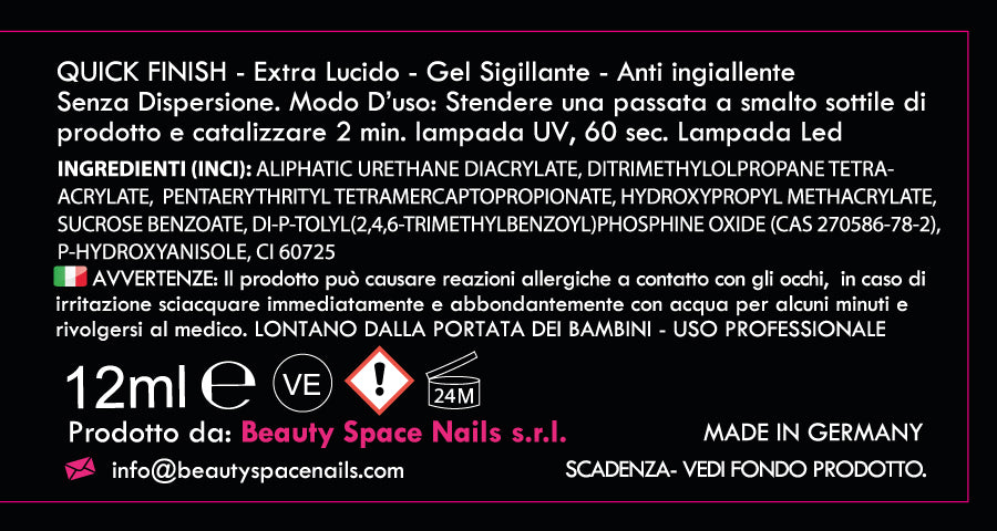 NUOVO QUICK FINISH - GEL SIGILLANTE FINALE SENZA DISPERSIONE 12ml