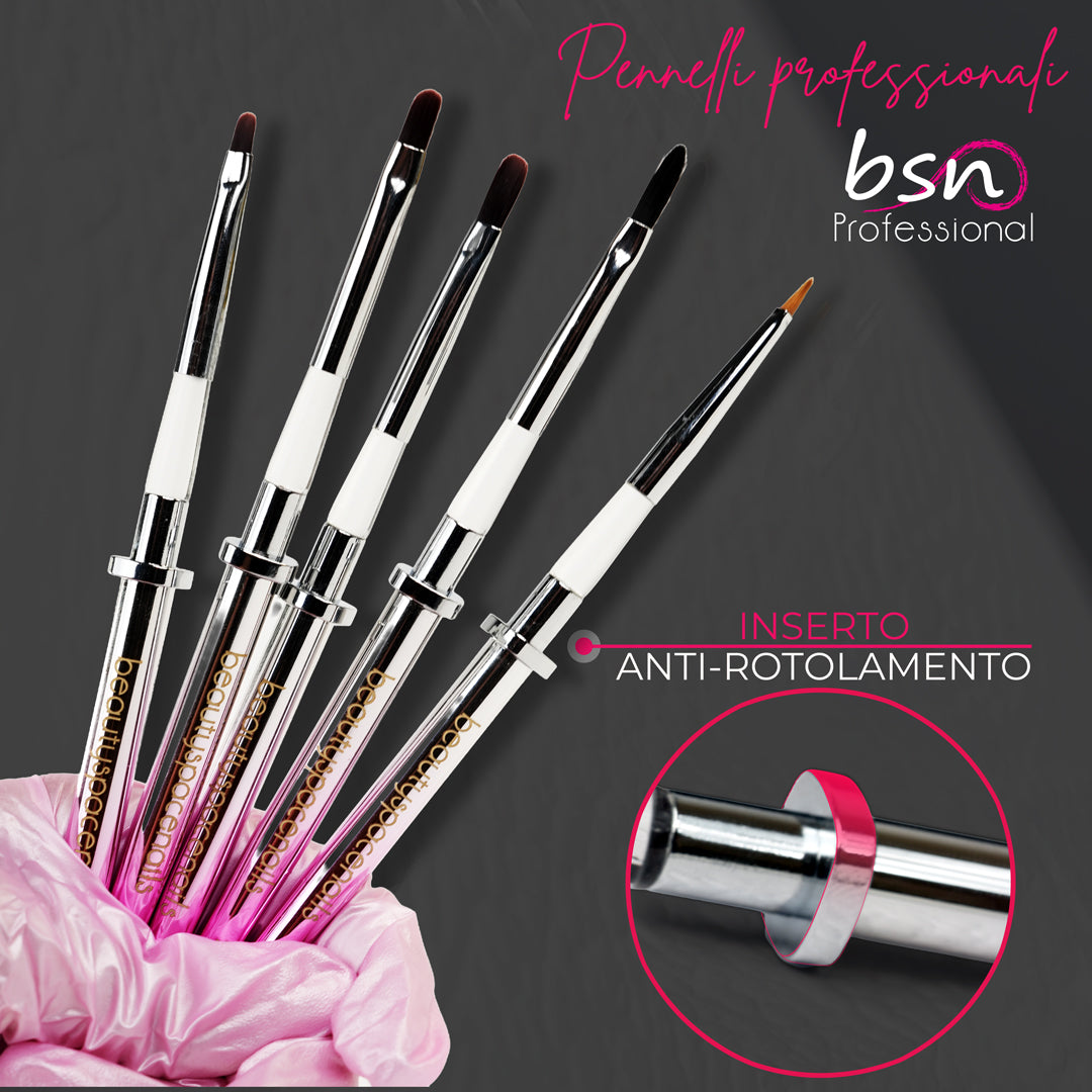 Set 5 pennelli Beauty Space Nails ovale 02 04 06 triangolare mini e modellage con manico anti-rotolamento