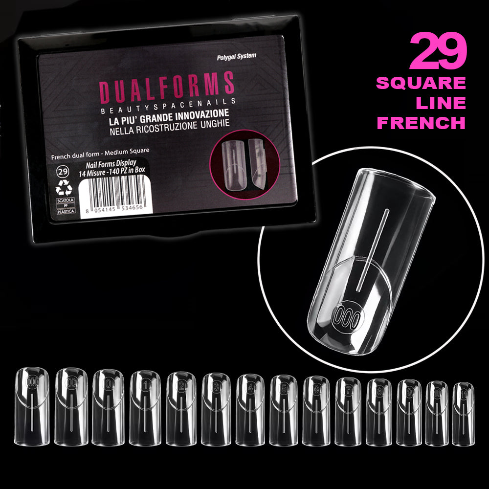 Dual Form 29 Square Line French Beauty Space Nails Medium Square 14 misure 140 pezzi