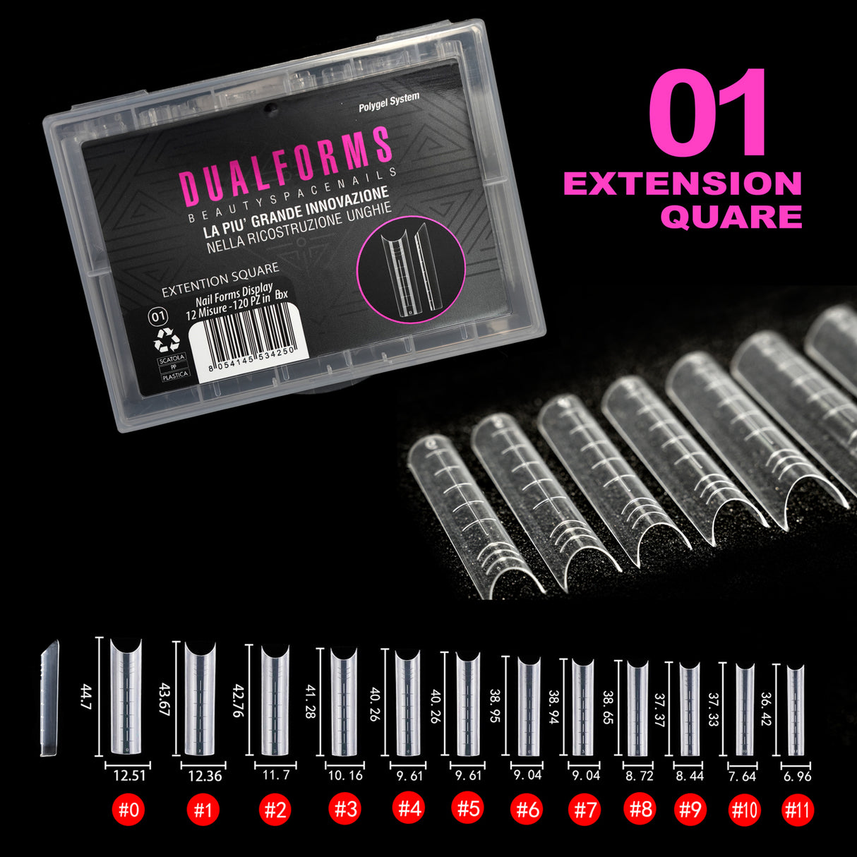 Dualforms 01 - Dual form per allungamento Square - Dual system form in Box - Formine trasparenti 120 pezzi