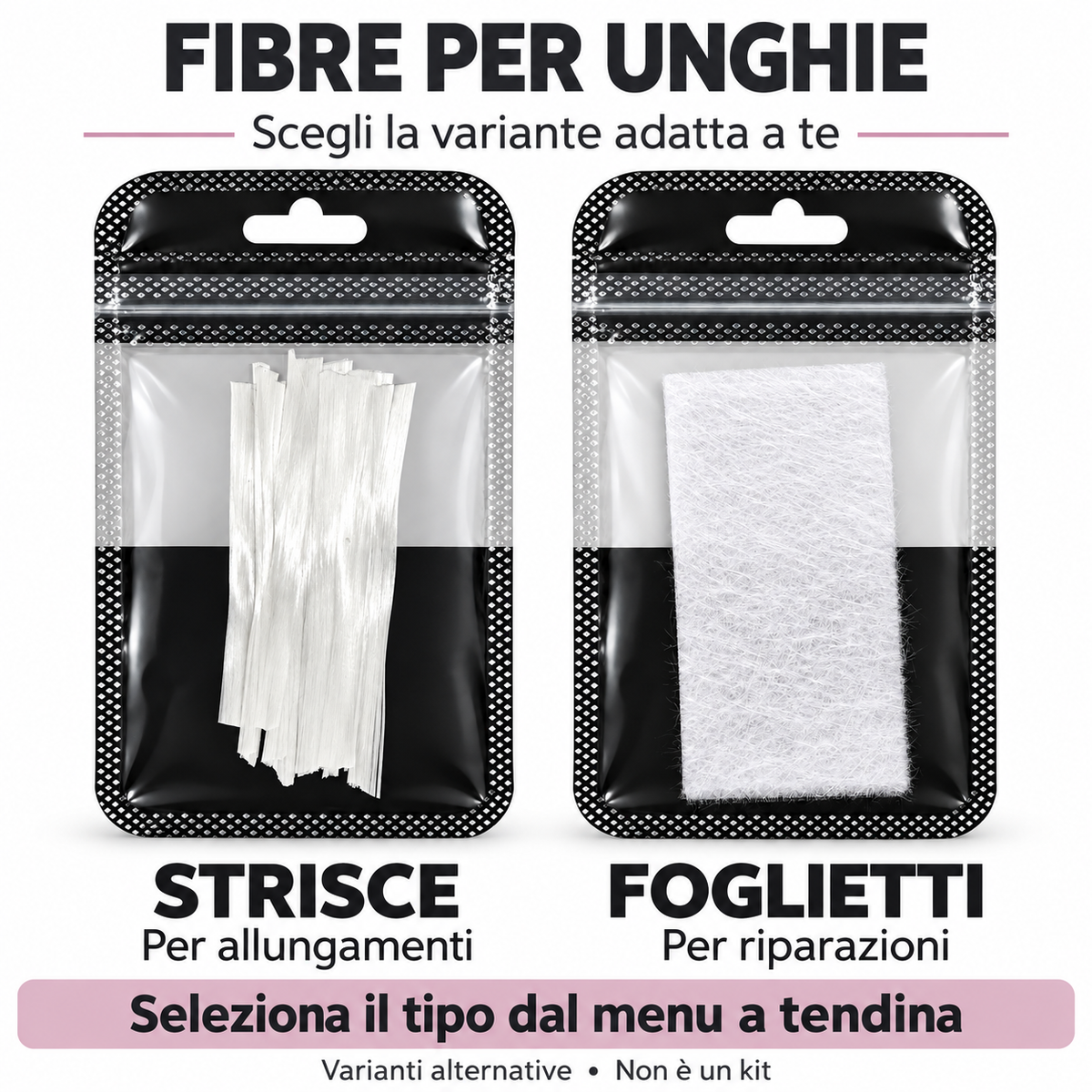 Fibra per unghie - Foglietti riparazione e Strisce allungamento, set 10 pz