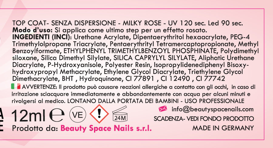Milky Sugar - Baby Pink Finish - Top Coat Babyboomer - senza dispersione 12ml