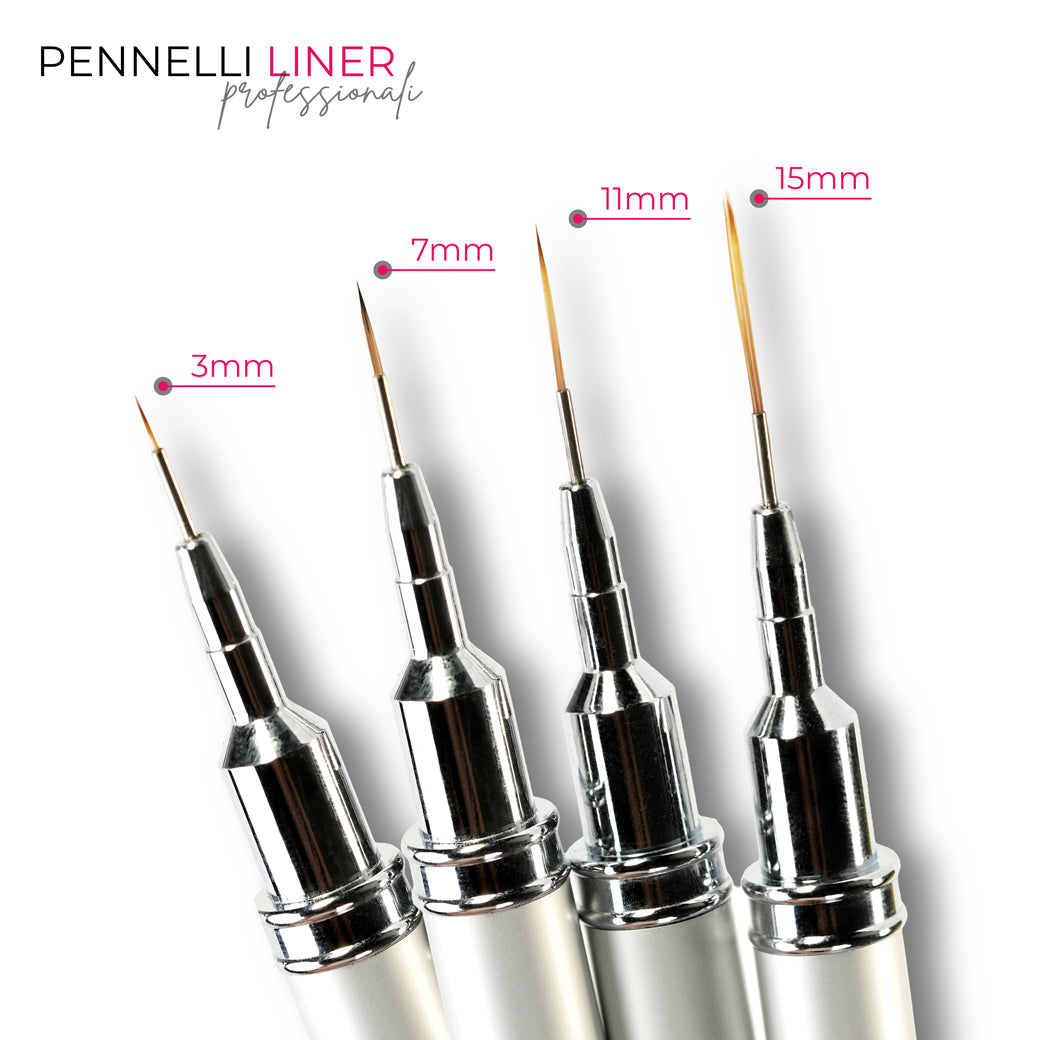 Pennelli liner nail art Beauty Space Nails misure 3 7 11 15 mm a confronto