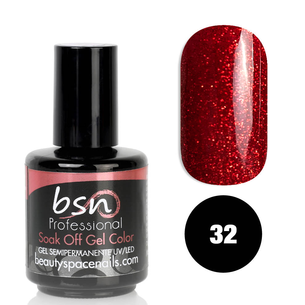 Rosso Glitter - 32 - Gel UV Semipermanente Soak Off - 15ml - HEMA FREE