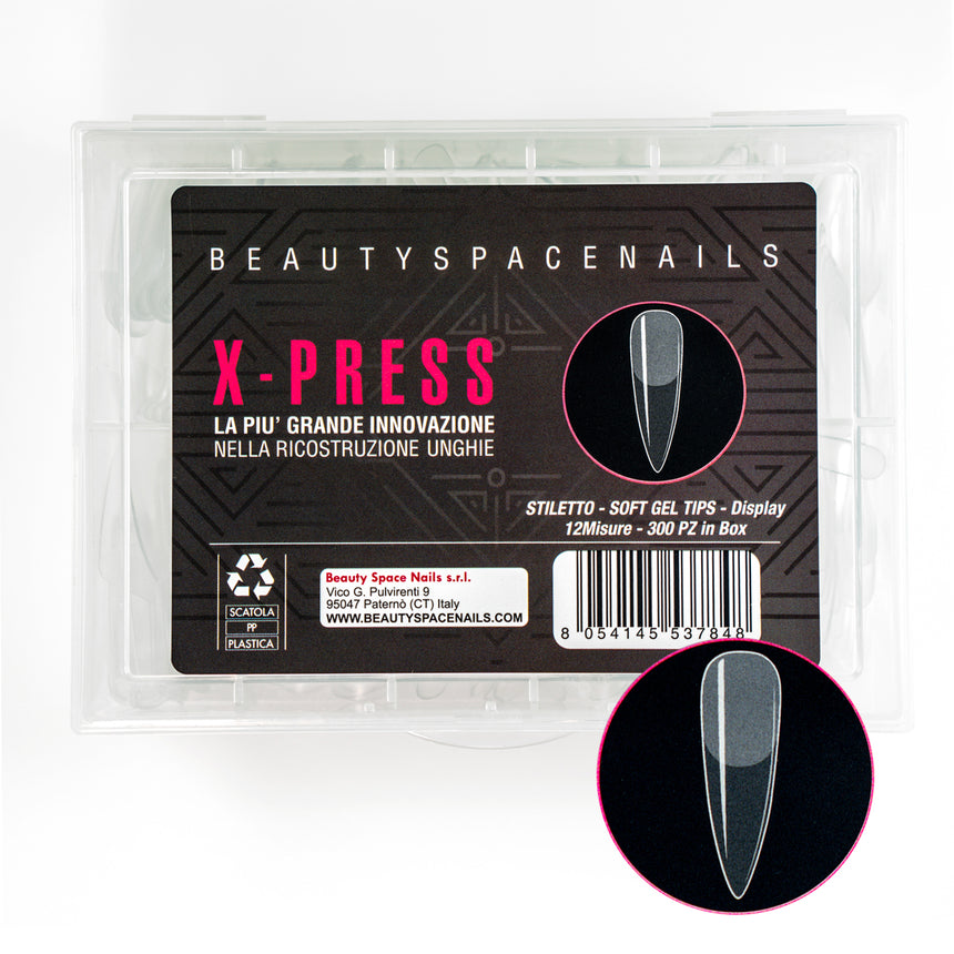 new STILETTO - Soft Gel Tip - X-Press Gel Press on nails - Tip Box 300pz