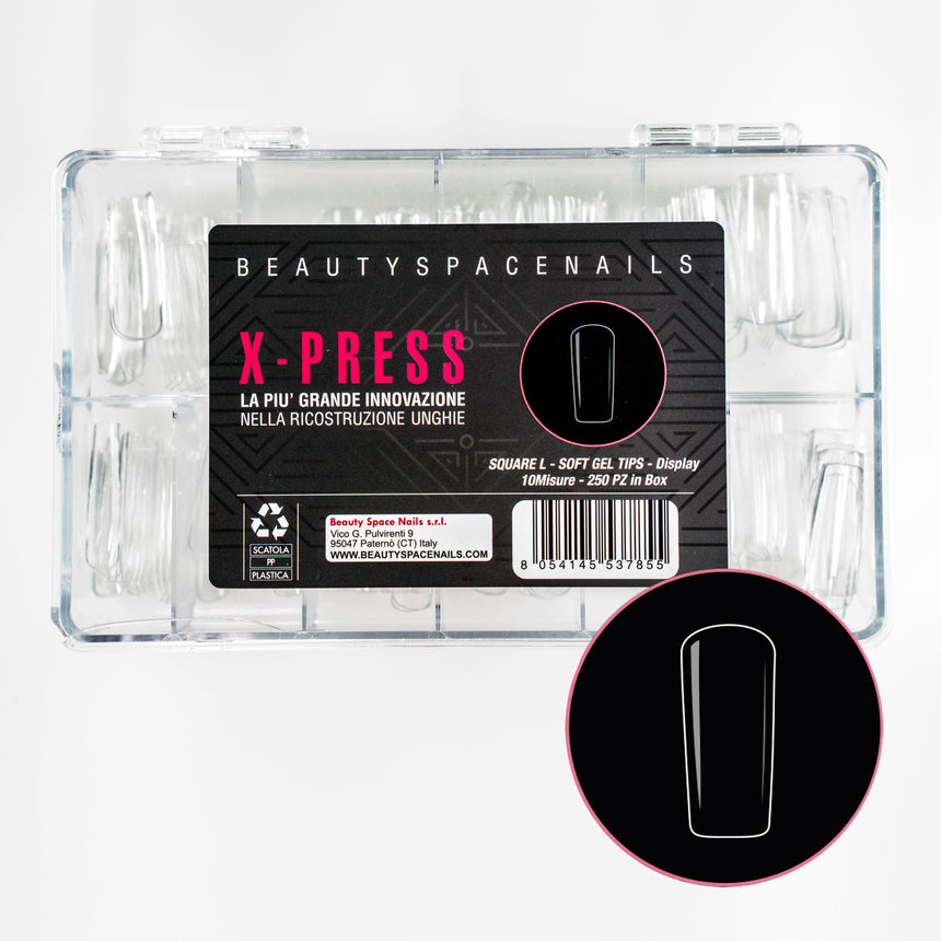 new SQUARE L - Soft Gel Tip - X-Press Gel Press on nails - Tip Box 250pz