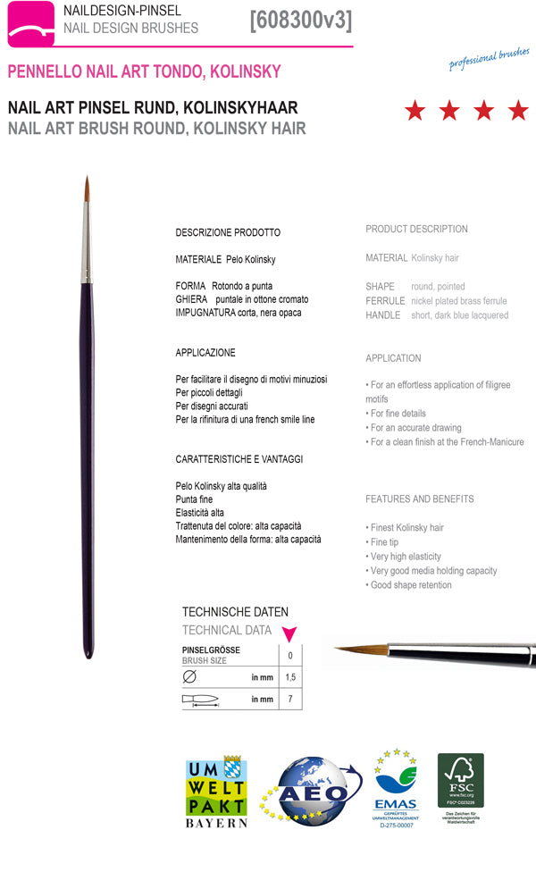 608300-N° 2 - Pennello Nail Art, Rotondo, KOLINSKY 608300-N° 2
