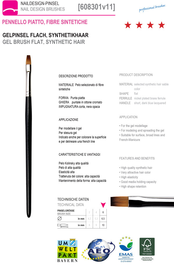 608301-N° 6 - Pinceau pour application de gel structurant, synthétique 608301-N° 6