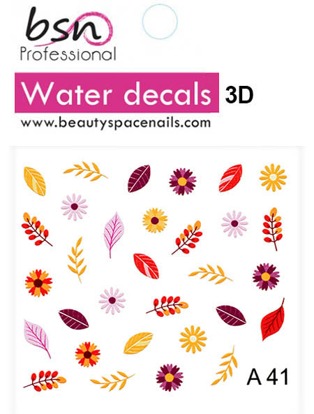 Stickers Adesivi Nail Art Water decals  Natalizi con fiori e foglie autunnali 3D