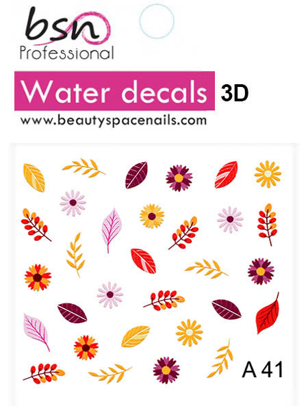 Stickers Adesivi Nail Art Water decals Natalizi con fiori e foglie autunnali 3D
