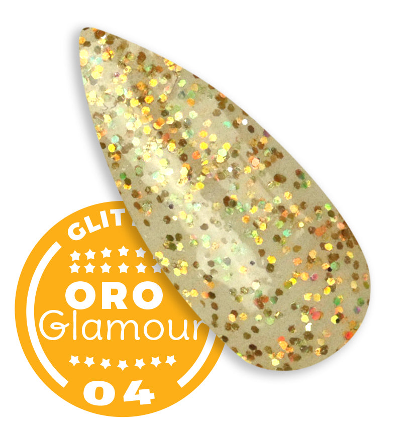 Gel color Glitter trasparente effetto vetro UV e Led 5ml - ORO GLAMOUR 04