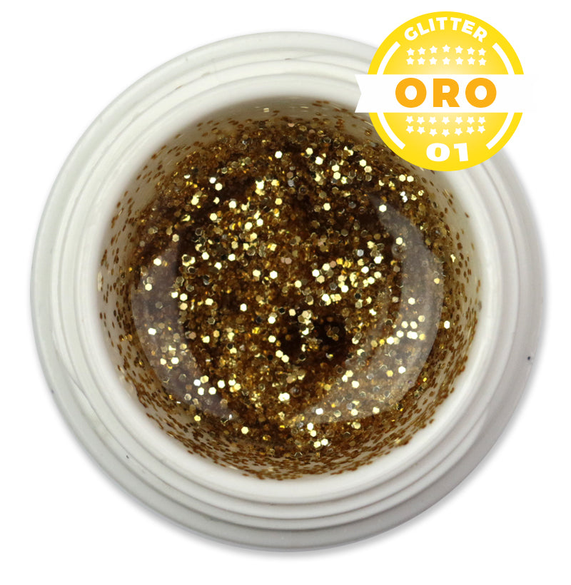 Gel color Glitter trasparente effetto vetro UV e Led 5ml - ORO 01