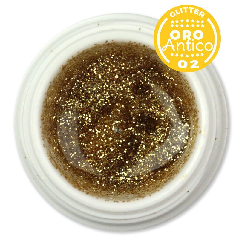 Gel color Glitter trasparente effetto vetro UV e Led 5ml - ORO ANTICO 02