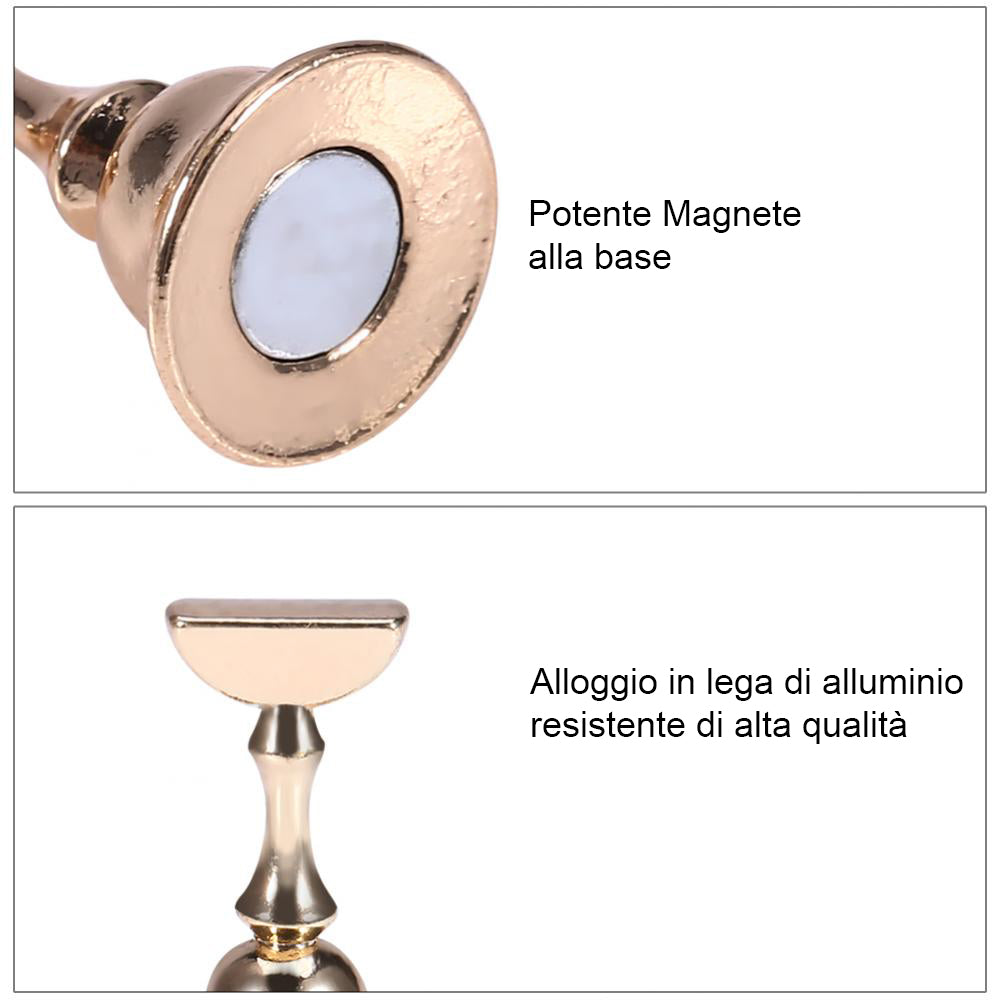 Set Espositore per nail art in cristallo rosa con 5 supporti magnetici