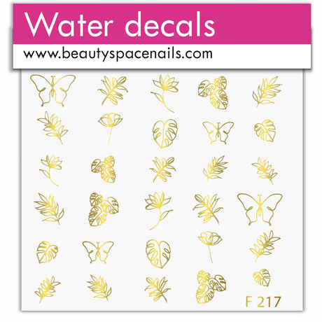 Stickers Adesivi Nail Art Water decals motivi tropic flower - gold