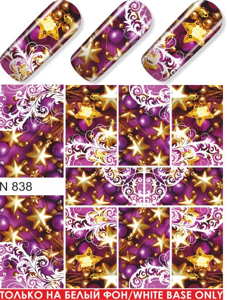 Stickers Adesivi Nail Art Water decals Natalizi con decori oro e viola