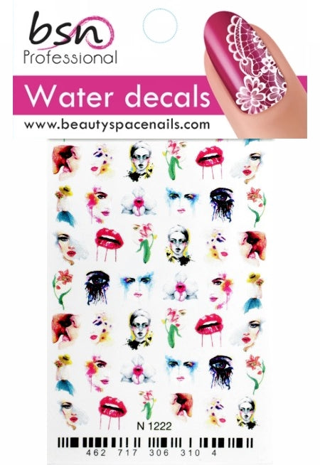 Stickers Adesivi Nail Art Water decals motivi volti e bocche acquerellati