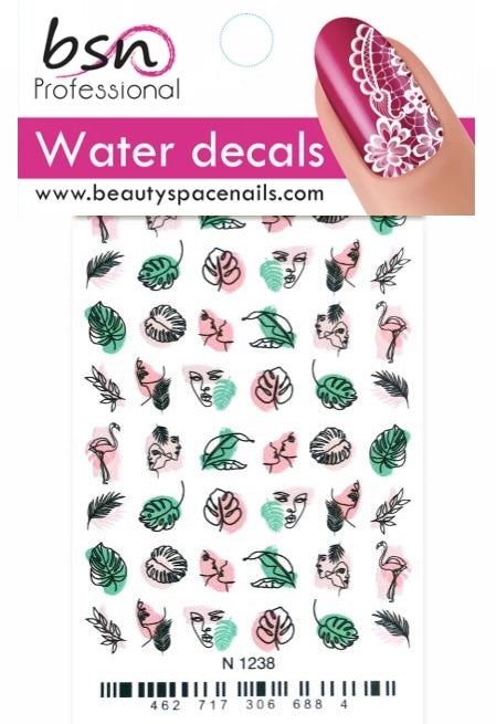 Stickers Adesivi Nail Art Water decals motivi volti e foglie
