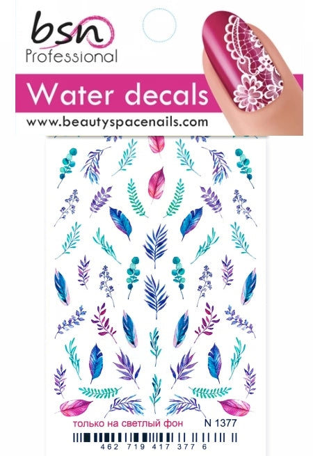 Stickers Adesivi Nail Art Water decals motivi ramoscelli e piume