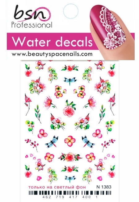 Stickers Adesivi Nail Art Water decals motivi libellule e fiori rossi