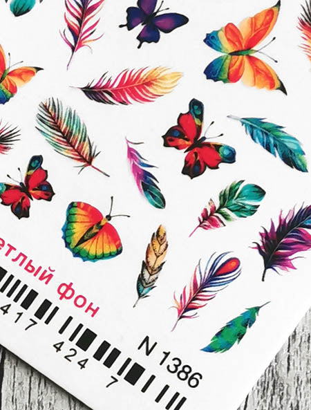 Stickers Adesivi Nail Art Water decals motivi piume e farfalle