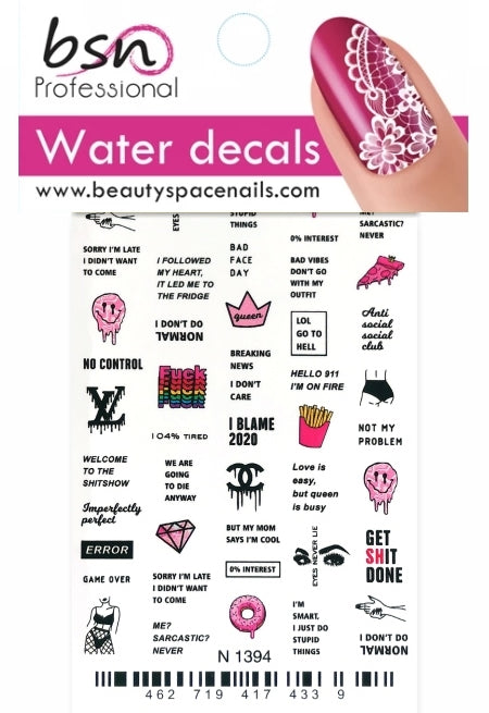 Stickers Adesivi Nail Art Water decals motivi simbolo chanel, donuts, diamante