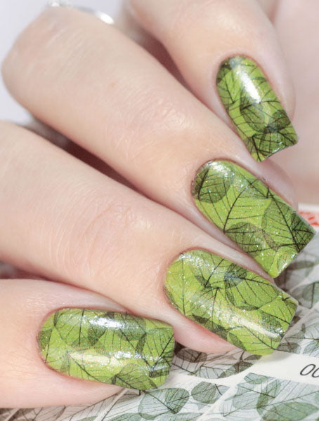 Stickers Adesivi Nail Art Water decals con fantasia di foglie in bianco e nero