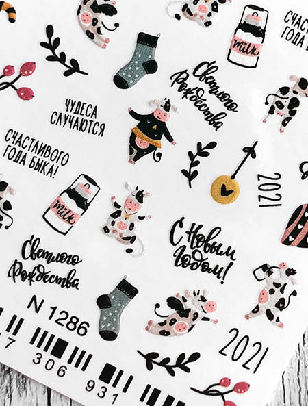 Stickers Adesivi Nail Art Water decals motivi mucche volanti