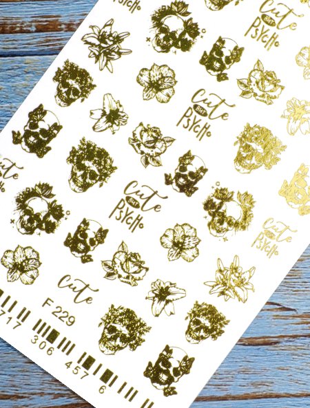 Stickers Adesivi Nail Art Water decals motivi teschi - gold