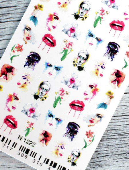 Stickers Adesivi Nail Art Water decals motivi volti e bocche acquerellati