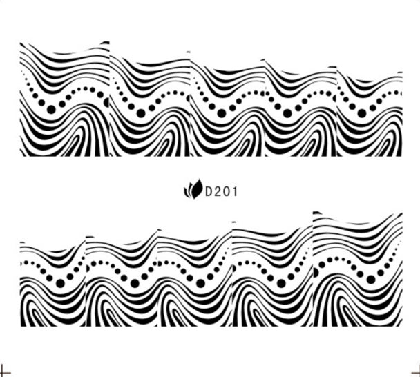 Autocollants à l'eau pour nail art Série D - 201 Noir