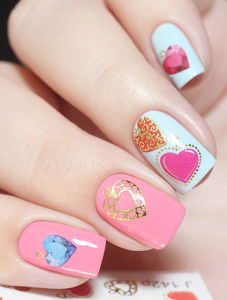 Stickers Adesivi Nail art Water decals cuoricini colorati