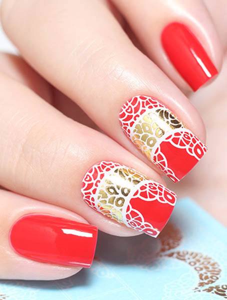 Stickers Nail art Water decals french pizzo, merletti White & Gold