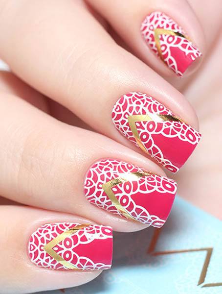 Stickers Nail art Water decals french pizzo, merletti effetto White & Gold