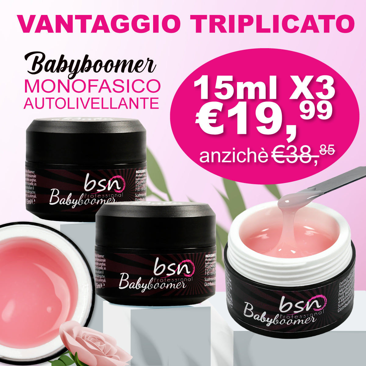 3X Babyboomer 15ml - Gel Monofasico colorazione milky rose - classico