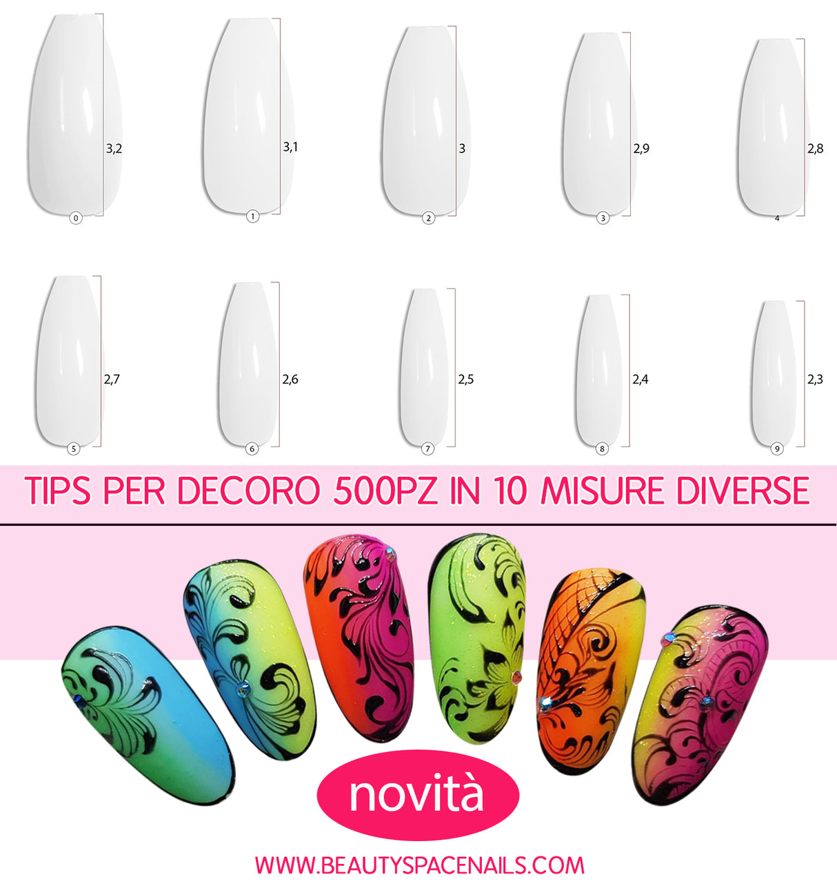 500 Tip Coffin Bianche da decorazione - 10 misure diverse