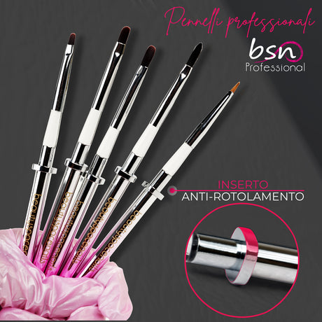 Set 5 pennelli Beauty Space Nails ovale 02 04 06 triangolare mini e modellage con manico anti-rotolamento