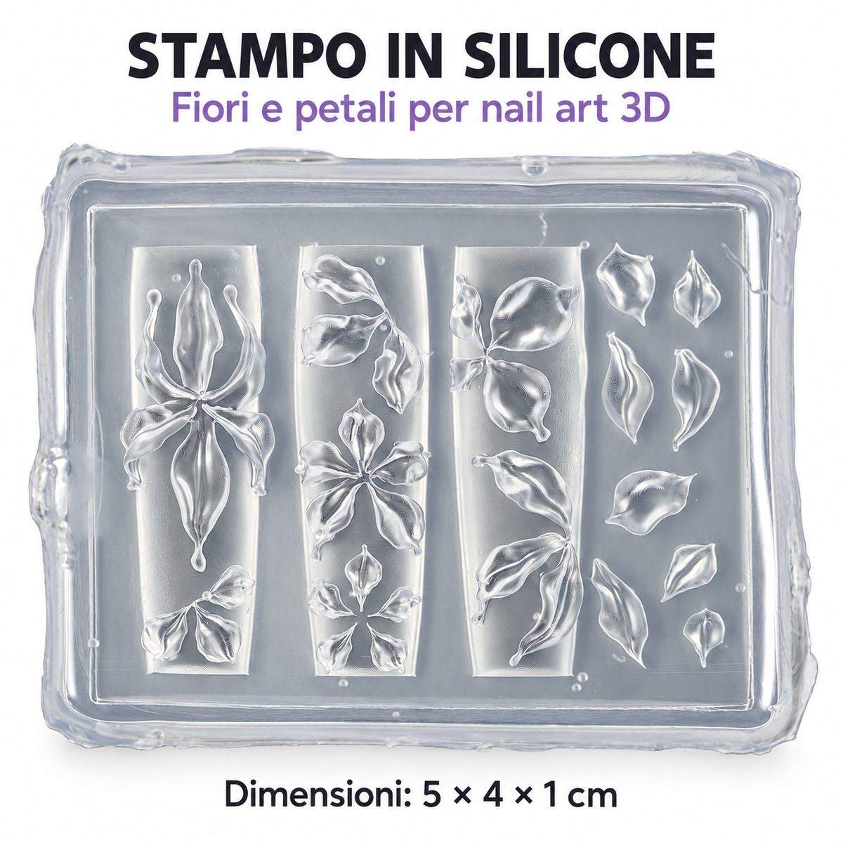 Stampo in silicone nail art 3D - 01 Fiori e petali