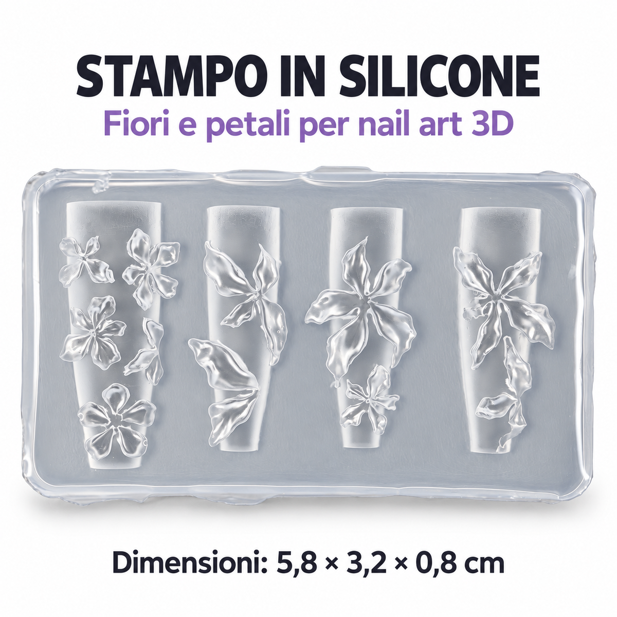 Stampo in silicone nail art 3D - 02 Fiori e petali