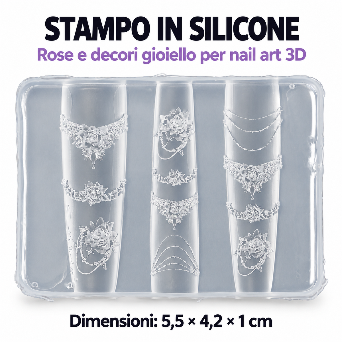 Stampo in silicone nail art 3D - 03 Rose e decori gioiello